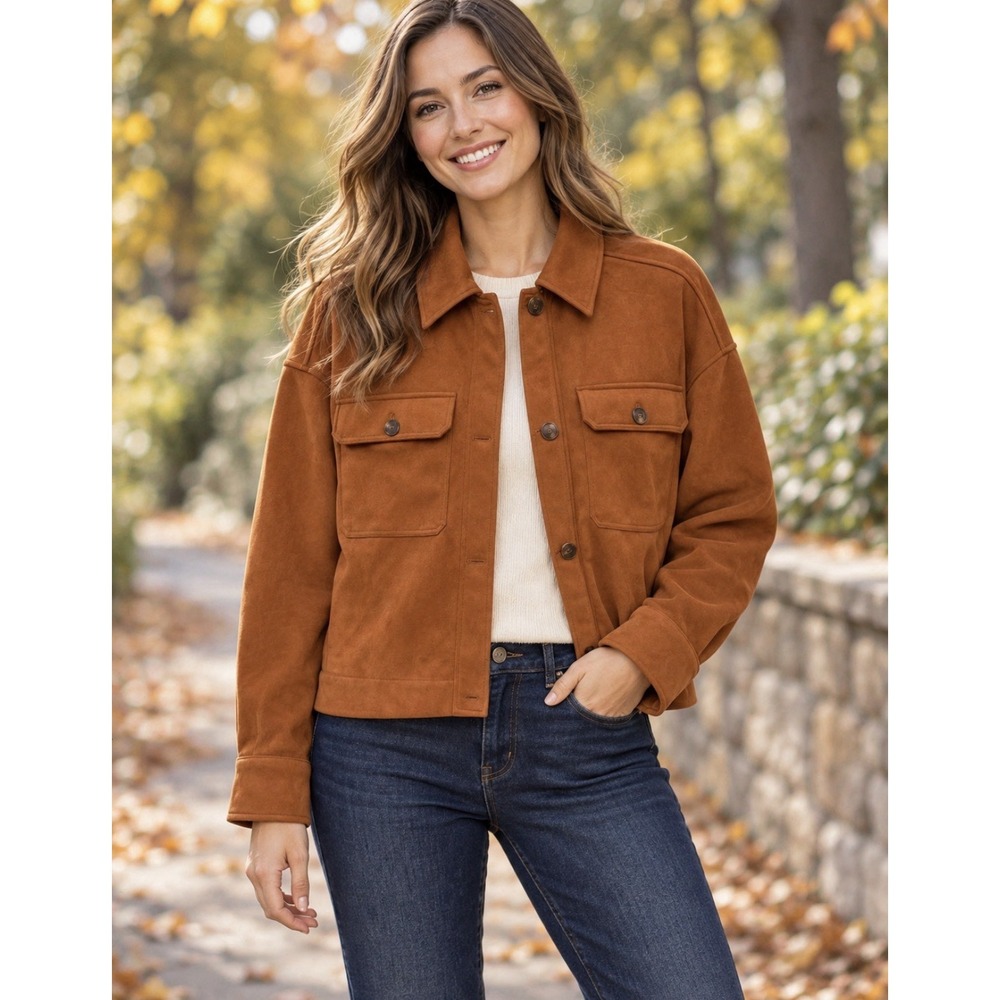 Bagatelle Collection womens BurntOrange Jacket | Button-Front Collared | Size S